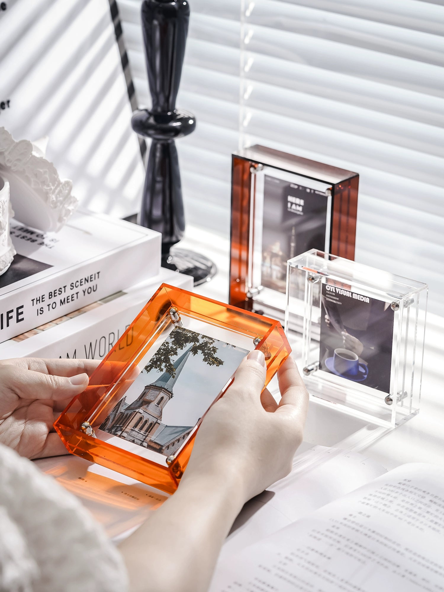 A-mini Acrylic Tabletop Photo Frame - Dual-Sided Display - Multiple Color Options