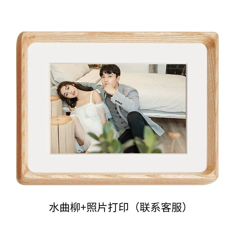 Round-Corner Solid Wood Tabletop Photo Frame - Walnut/Ash Wood/Cherry Wood - Sizes: 6" to 12"