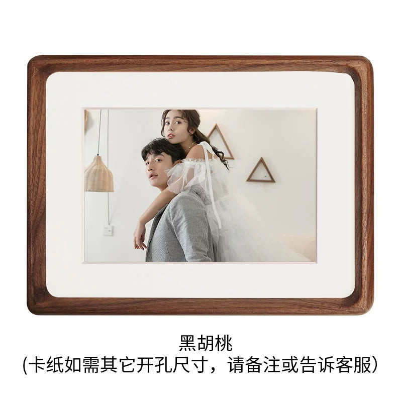 Round-Corner Solid Wood Tabletop Photo Frame - Walnut/Ash Wood/Cherry Wood - Sizes: 6" to 12"