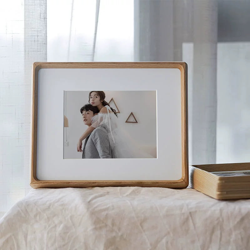 Round-Corner Solid Wood Tabletop Photo Frame - Walnut/Ash Wood/Cherry Wood - Sizes: 6" to 12"