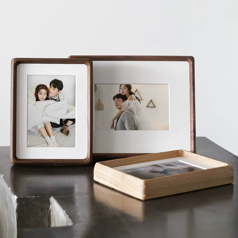 Round-Corner Solid Wood Tabletop Photo Frame - Walnut/Ash Wood/Cherry Wood - Sizes: 6" to 12"