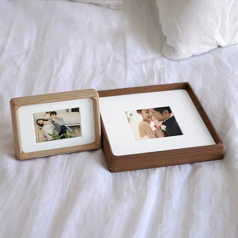 Round-Corner Solid Wood Tabletop Photo Frame - Walnut/Ash Wood/Cherry Wood - Sizes: 6" to 12"