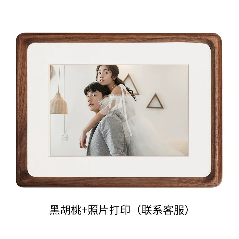 Round-Corner Solid Wood Tabletop Photo Frame - Walnut/Ash Wood/Cherry Wood - Sizes: 6" to 12"