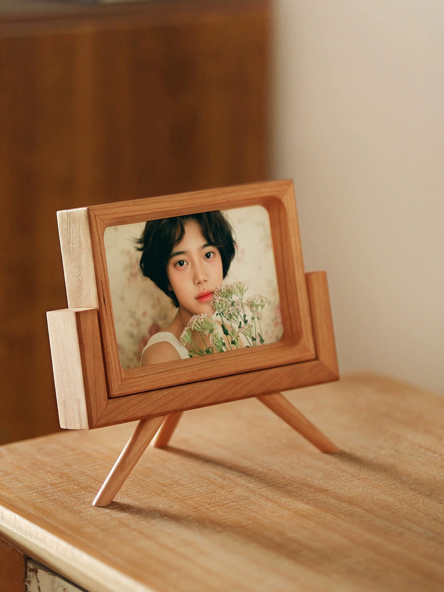 Vintage TV Shaped Solid Wood Tabletop Photo Frame - 5"/6" - Cherry/Walnut Wood